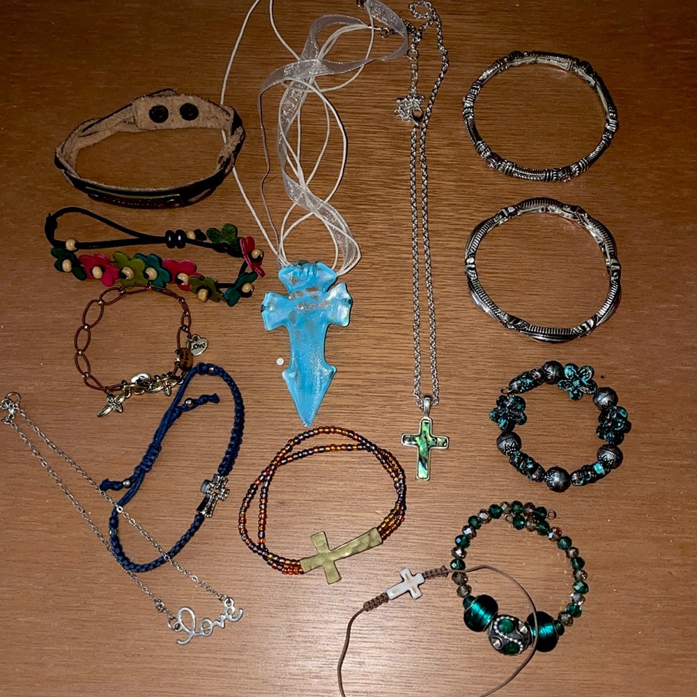 Jewelry Assortment: Cross Necklaces & Bracelets of Sorts